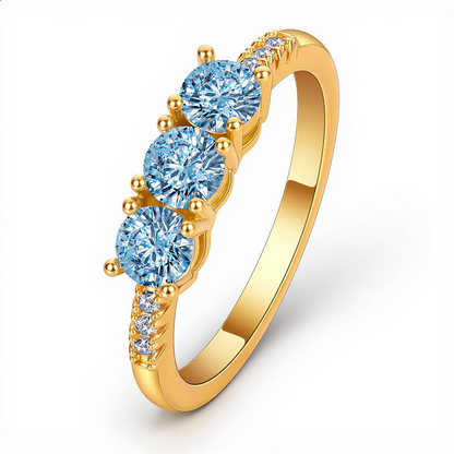 Three Stone Blue Gem Ring | Gold