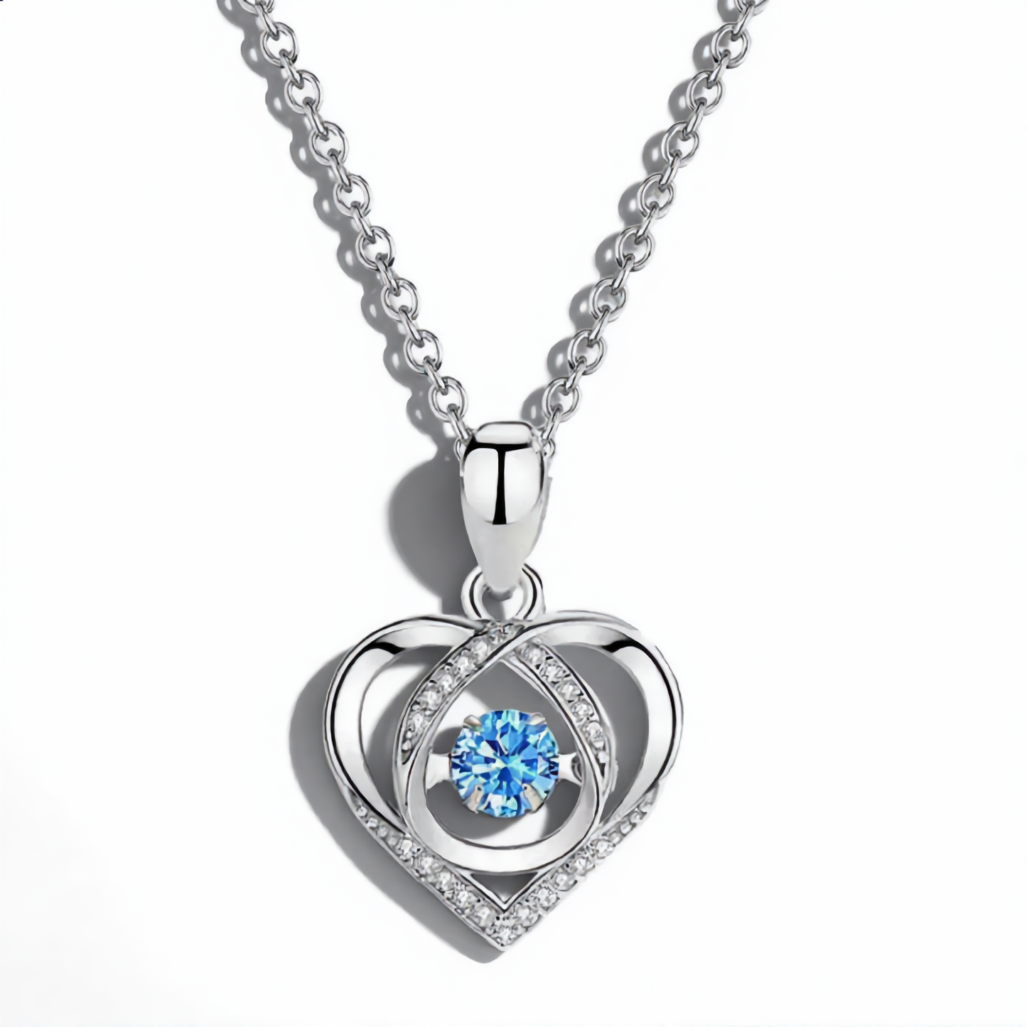 Blue Crystal Heart Necklace | Silver