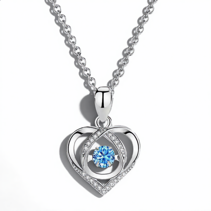 Blue Crystal Heart Necklace | Silver