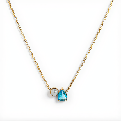 Aquamarine and Pearl Pendant Necklace | Gold