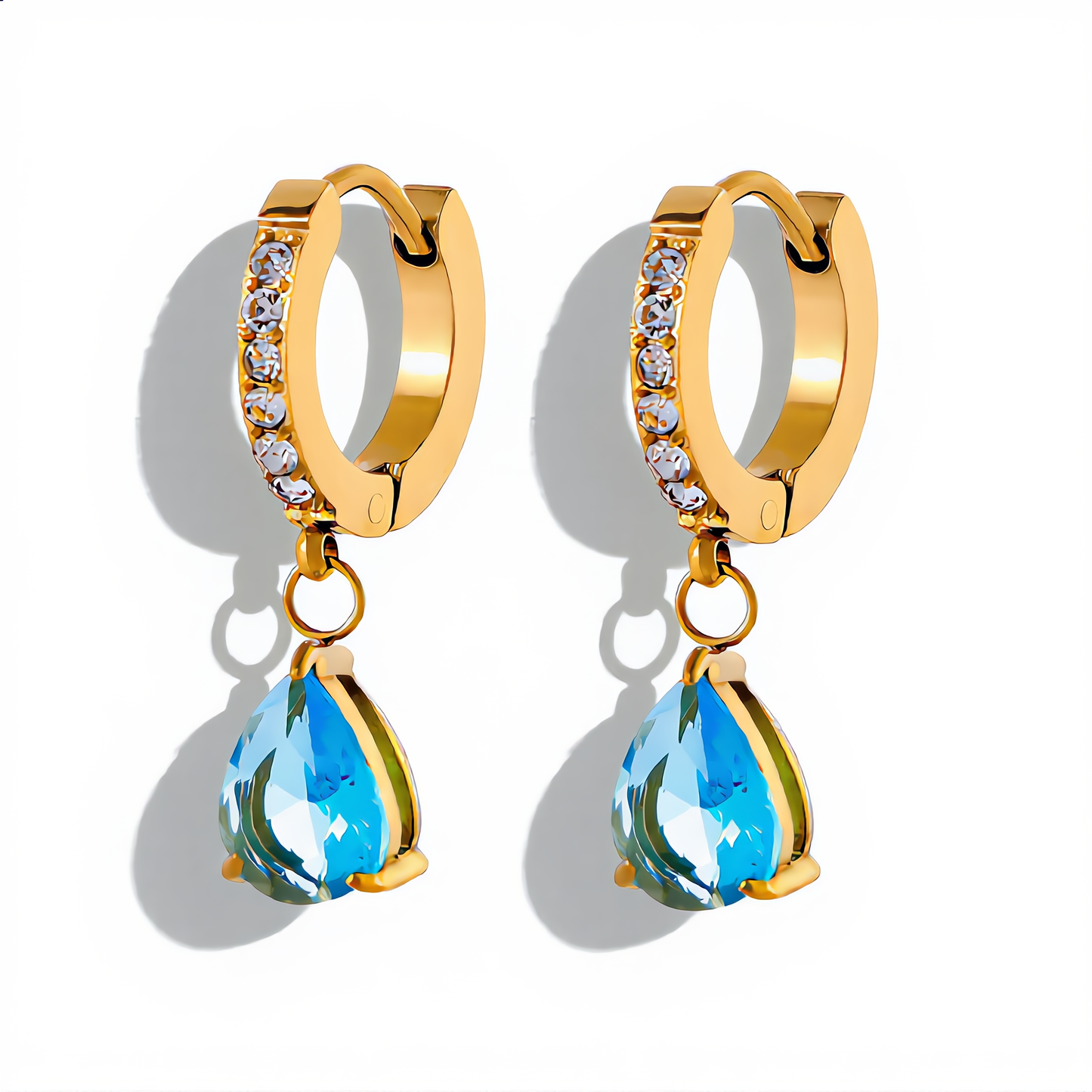 Aquamarine Teardrop Hoop Earrings | Gold