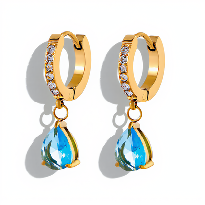 Aquamarine Teardrop Hoop Earrings | Gold