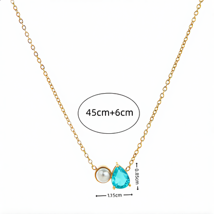 Aquamarine and Pearl Pendant Necklace | Gold