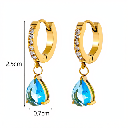 Aquamarine Teardrop Hoop Earrings | Gold