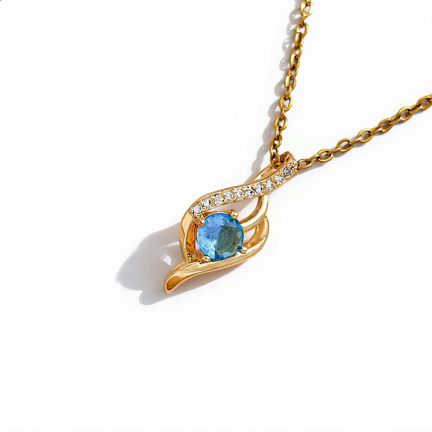 Elegant Blue Drop Crystal Necklace | Gold