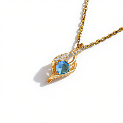 Elegant Blue Drop Crystal Necklace | Gold