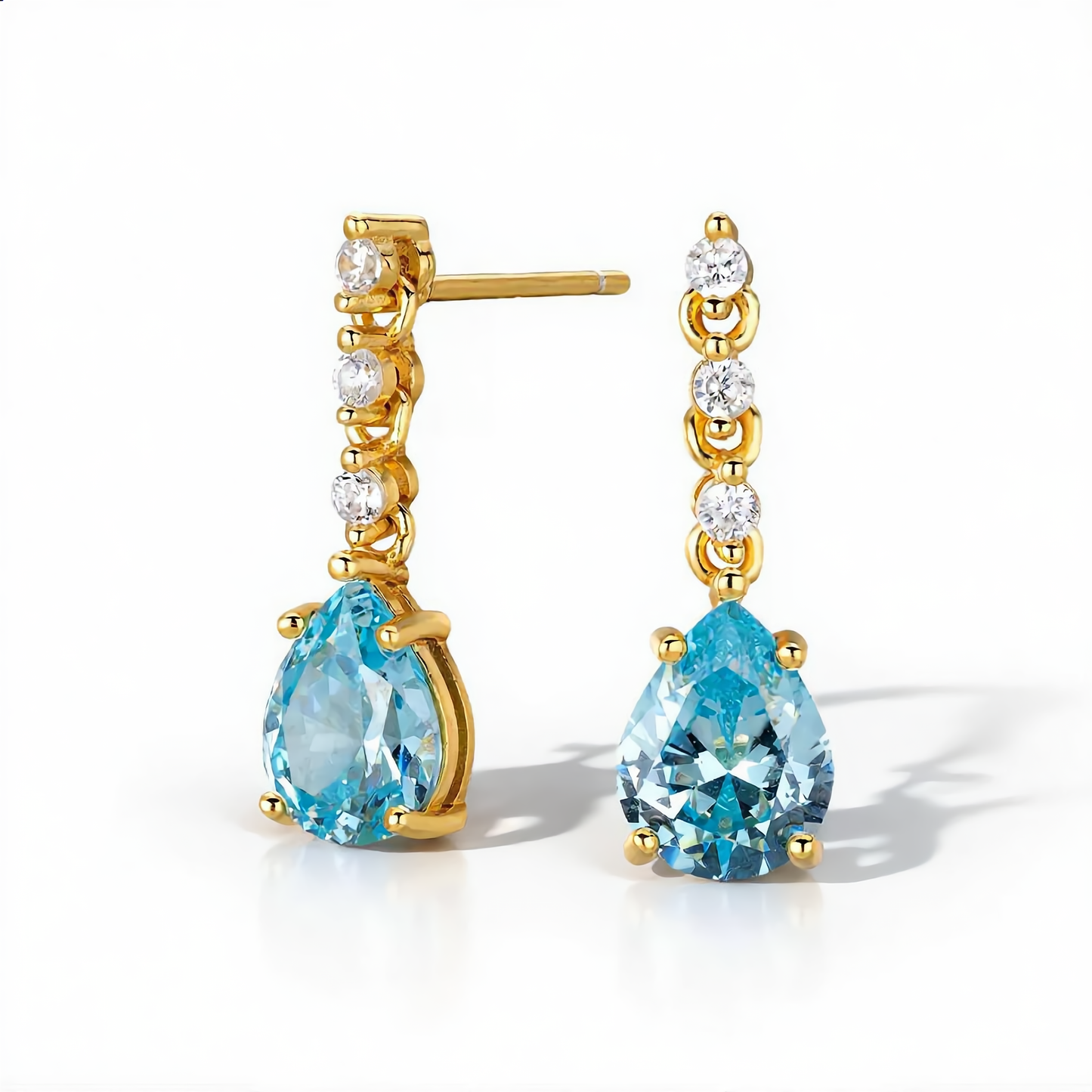 Aquamarine Teardrop Drop Earrings | Gold