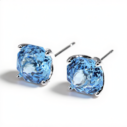 Luxury Blue Crystal Stud Earrings | Silver