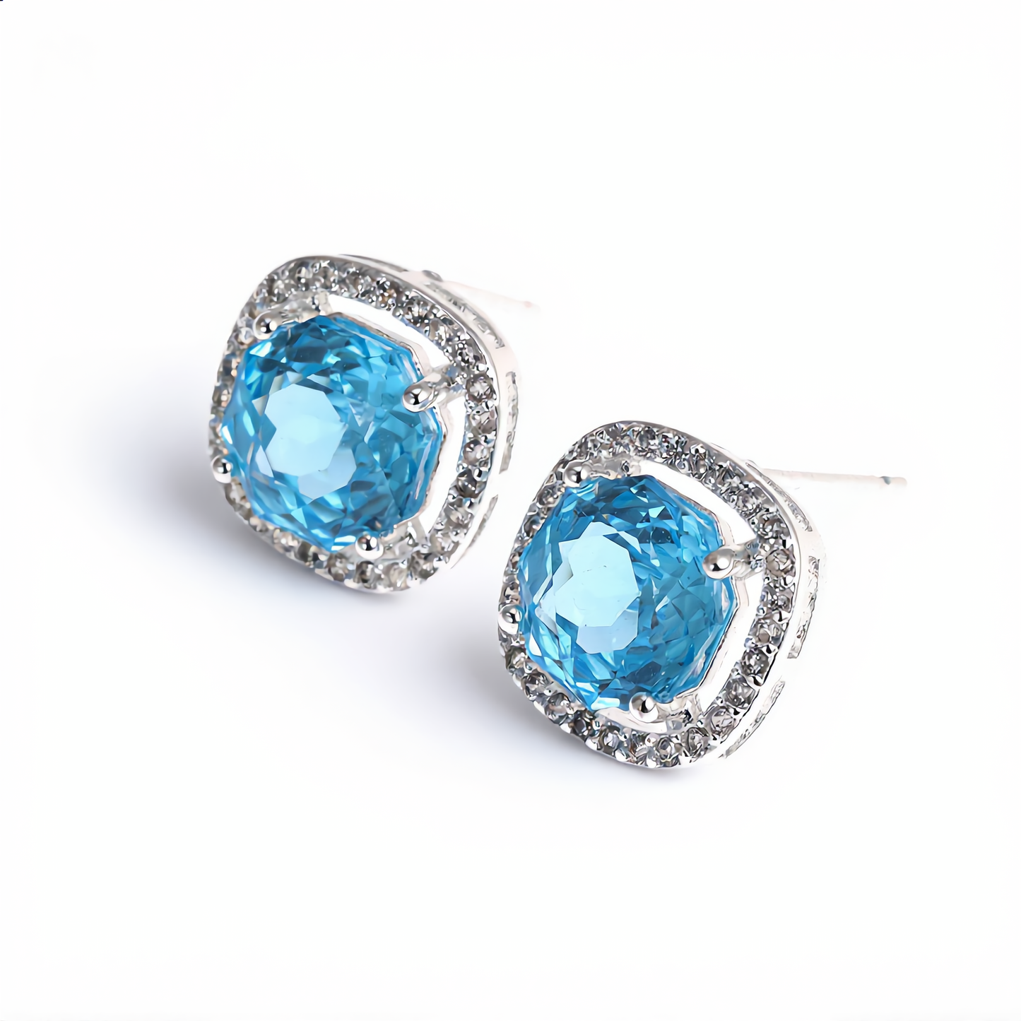 Elegant Blue Crystal Stud Earrings | Silver