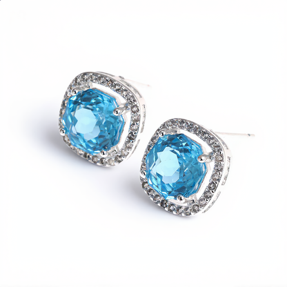Elegant Blue Crystal Stud Earrings | Silver