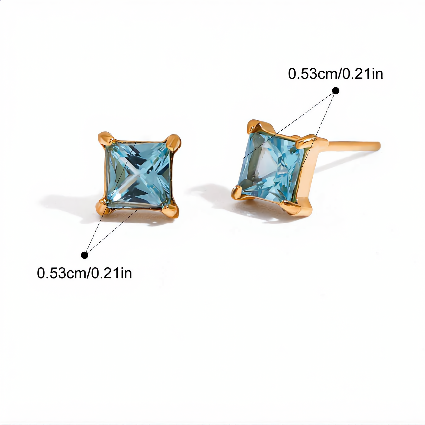Square Aquamarine Stud Earring | Gold