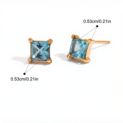 Square Aquamarine Stud Earring | Gold
