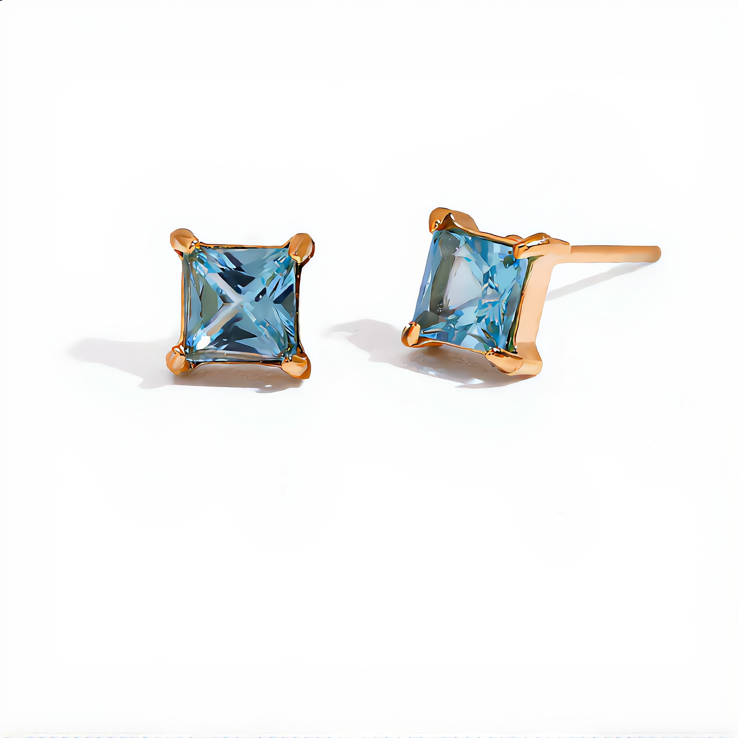 Square Aquamarine Stud Earring | Gold