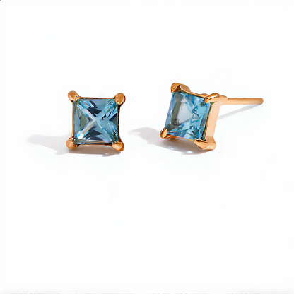 Square Aquamarine Stud Earring | Gold