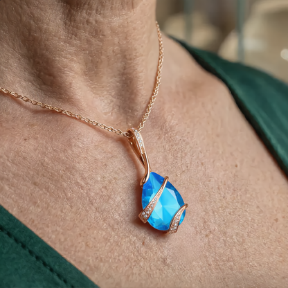 Blue Teardrop Gem Necklace | Gold