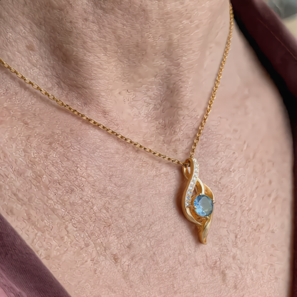 Elegant Blue Drop Crystal Necklace | Gold