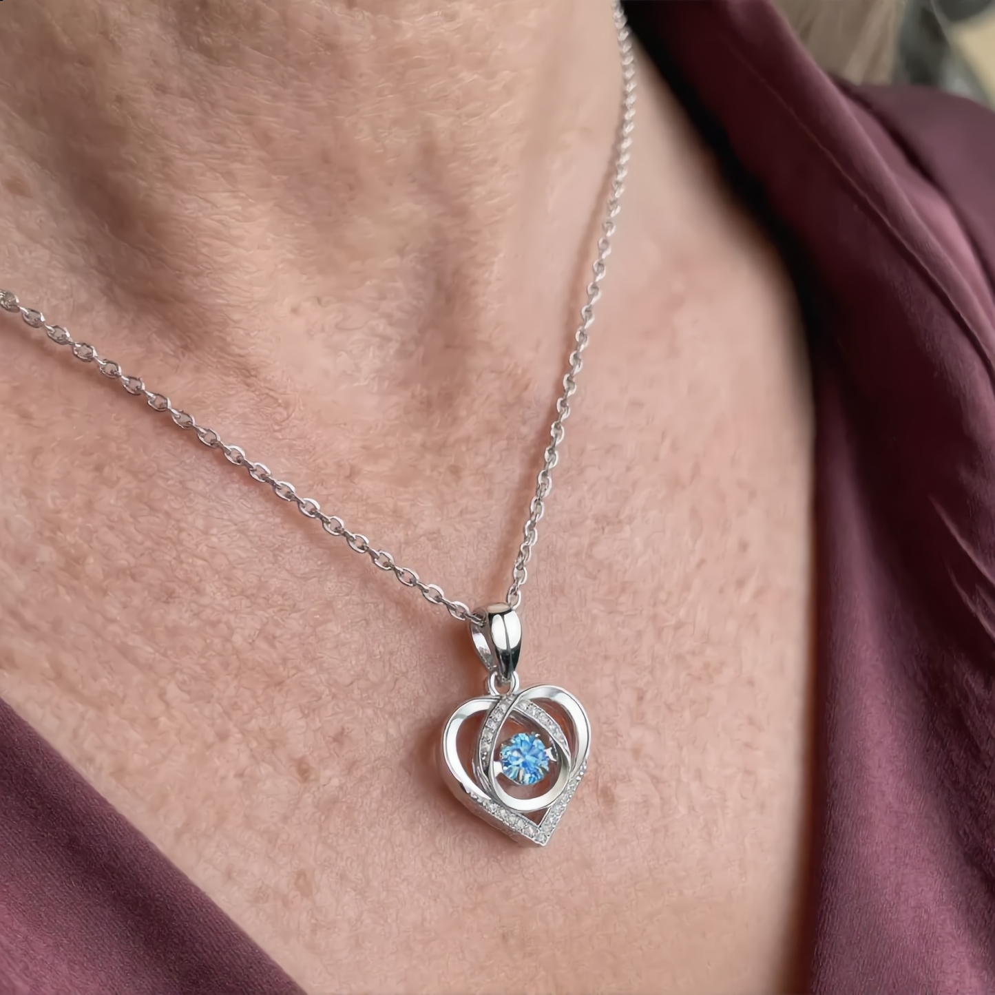 Blue Crystal Heart Necklace | Silver