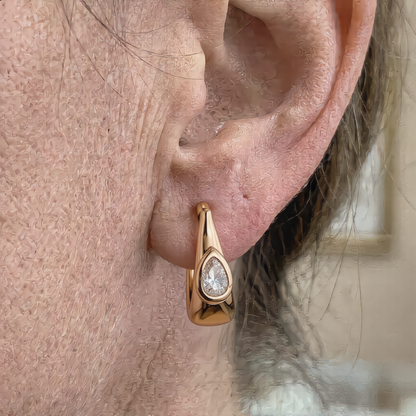 Crystal Drop Huggie Earrings | Gold