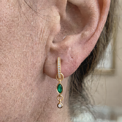 Emerald Charm Dangle Earring | Gold