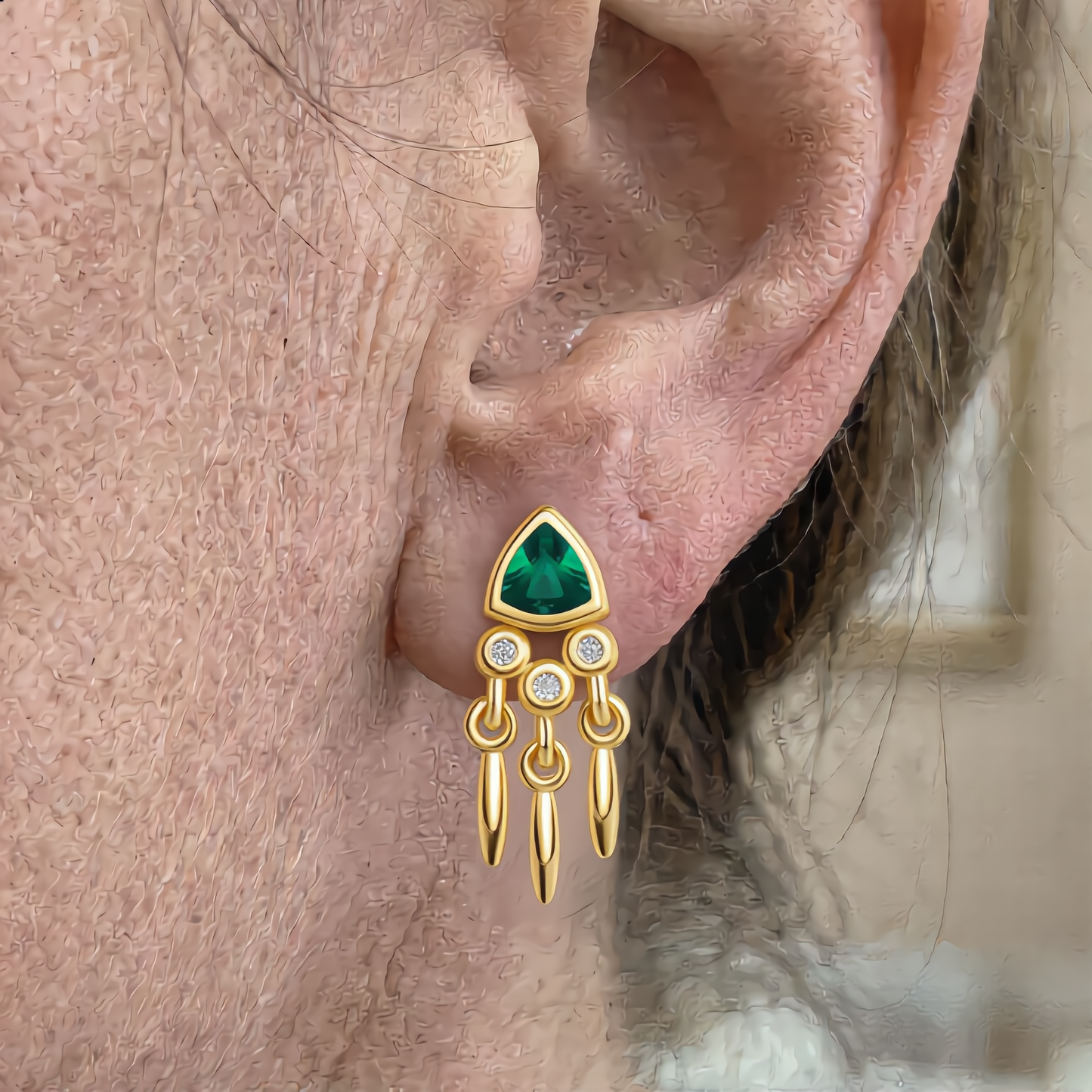 Emerald Tassel Stud Earring | Gold