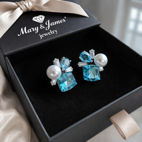 Luxury Pearl and Aquamarine Earrings | Silver