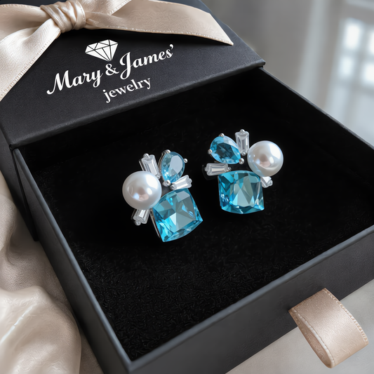 Luxury Pearl and Aquamarine Earrings | Silver