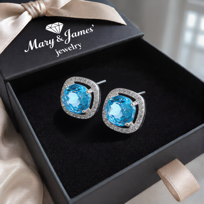 Elegant Blue Crystal Stud Earrings | Silver