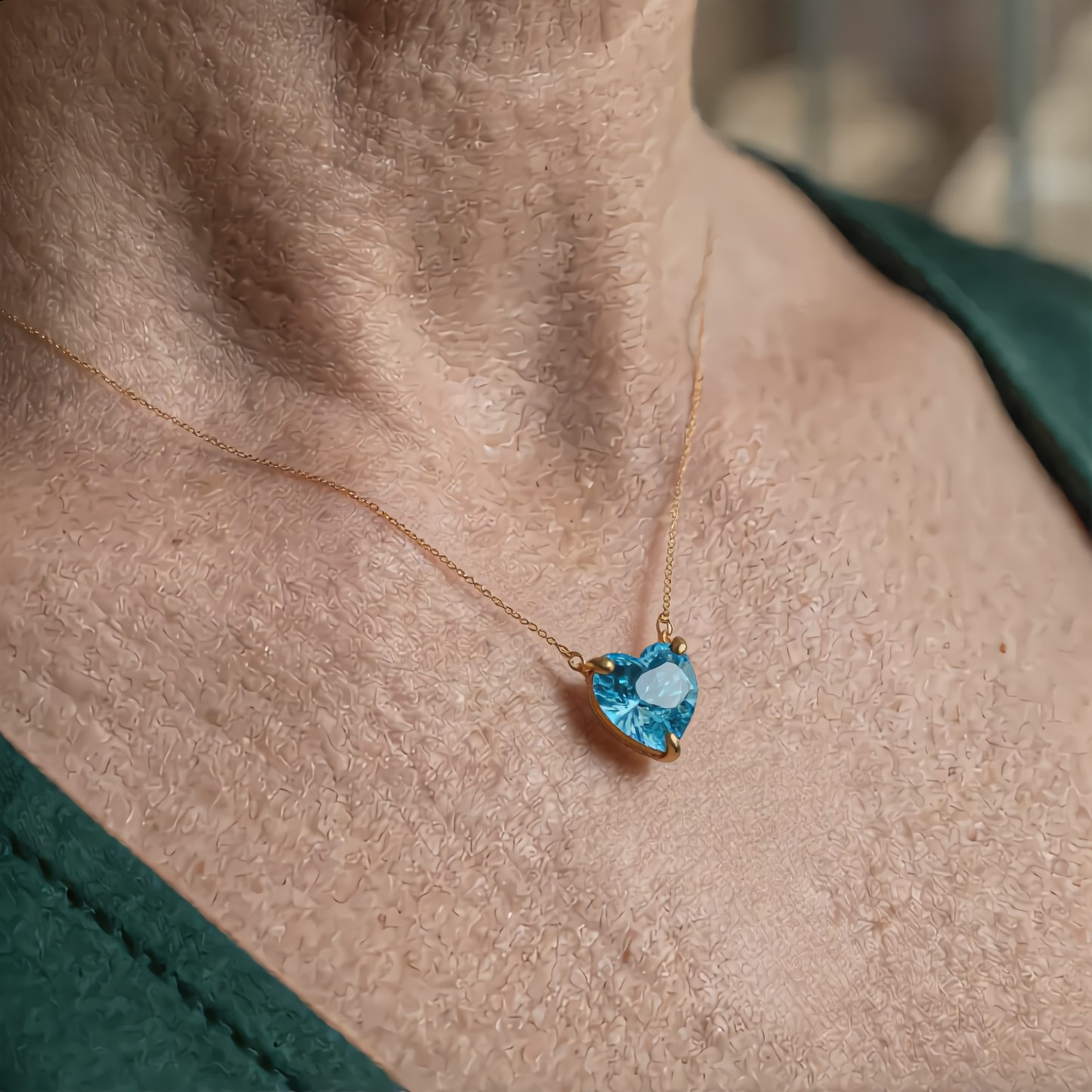 Aquamarine Heart Pendant Necklace | Gold