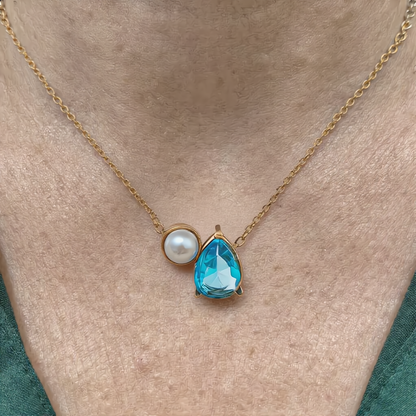 Aquamarine and Pearl Pendant Necklace | Gold