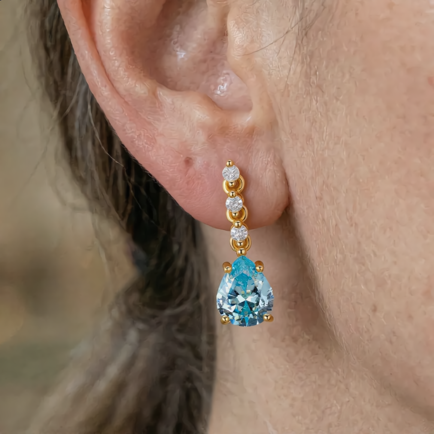 Aquamarine Teardrop Drop Earrings | Gold