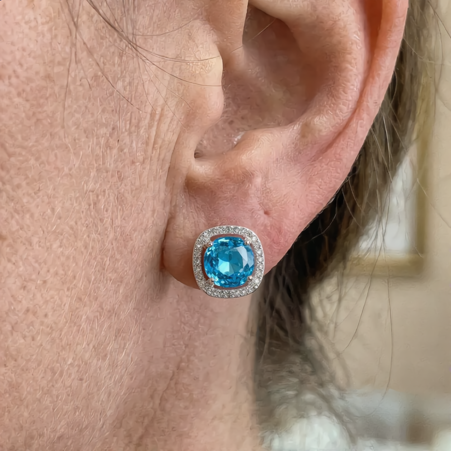 Elegant Blue Crystal Stud Earrings | Silver