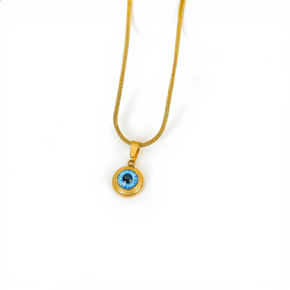 Elegant Necklace with Blue Crystal | Gold