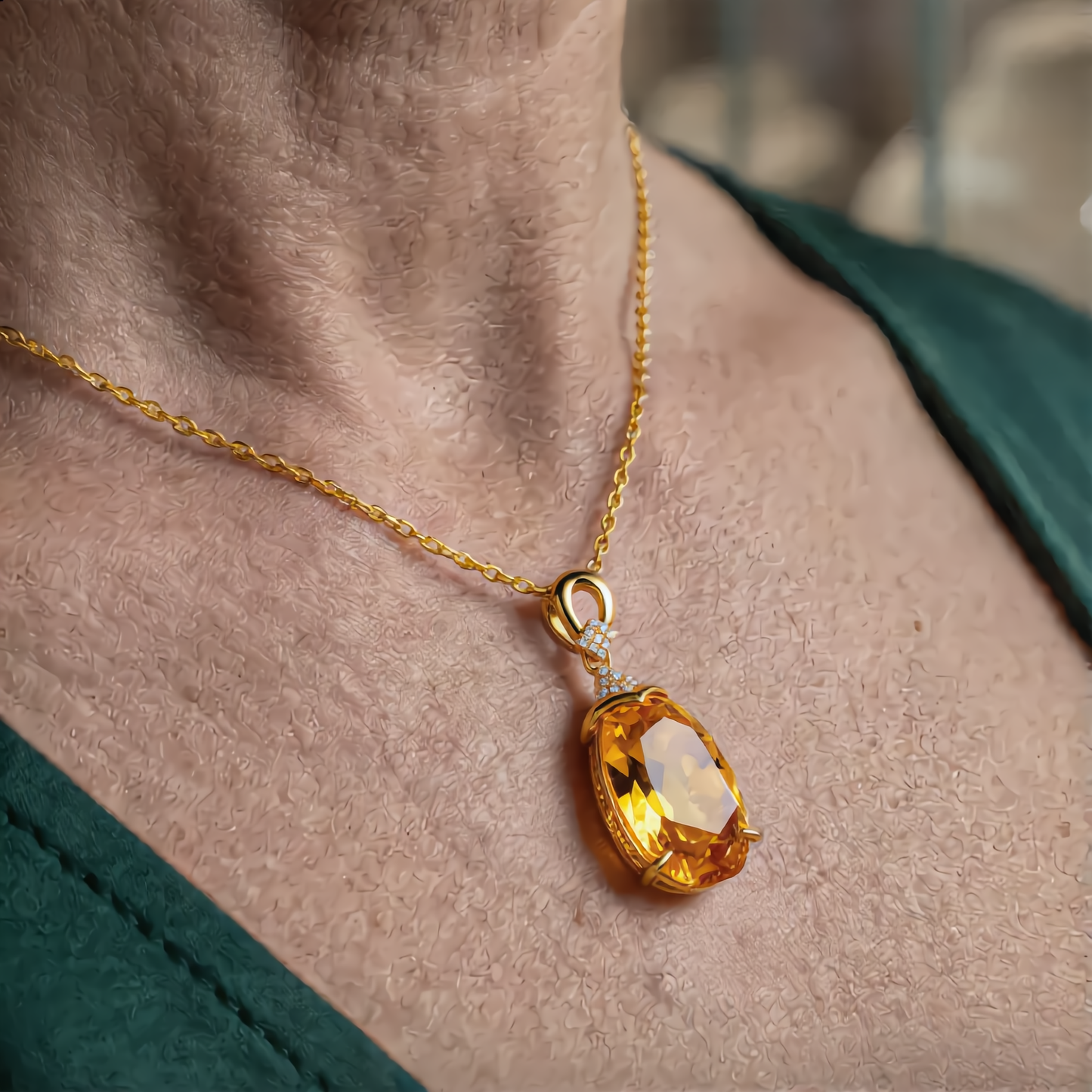Golden Citrine Pendant Necklace | Gold