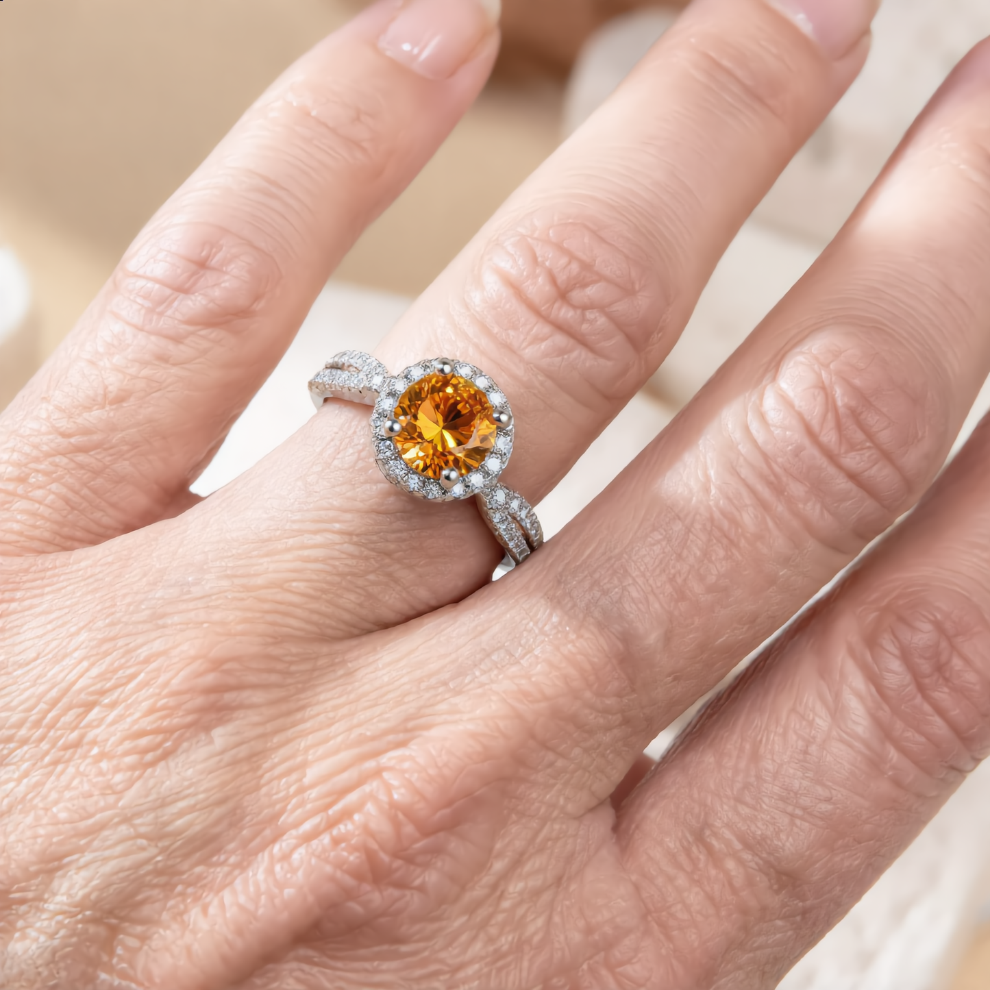 Golden Sun Crystal Ring | Silver