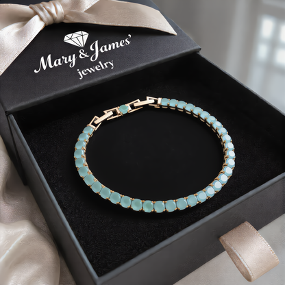 Elegant Mist Blue Crystal Bracelet | Gold