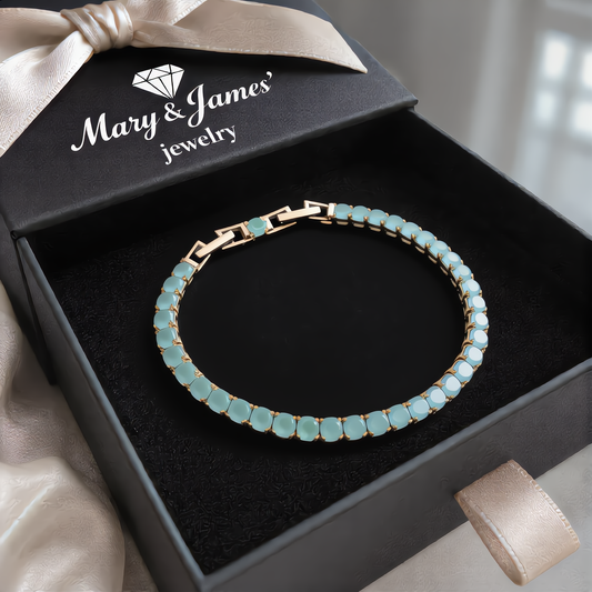 Elegant Mist Blue Crystal Bracelet | Gold
