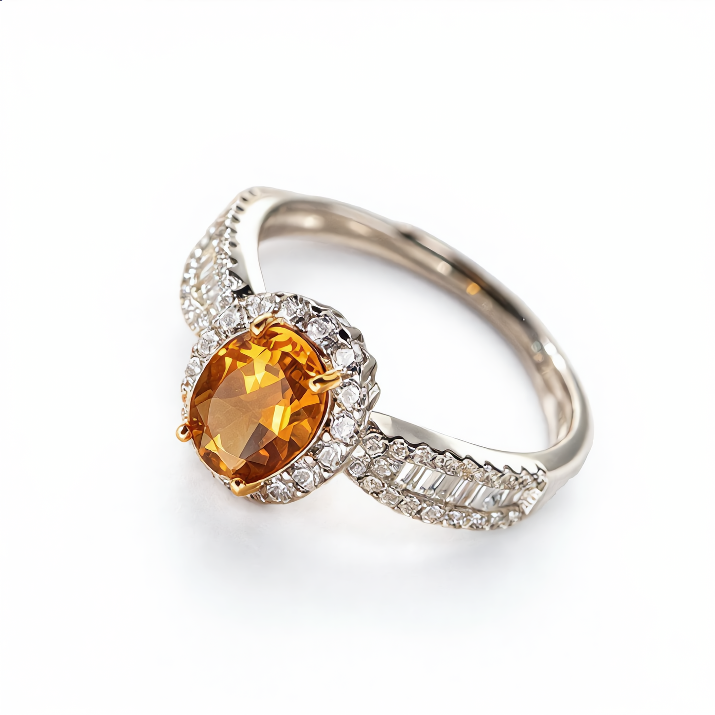 Elegant Amber Crystal Ring | Silver