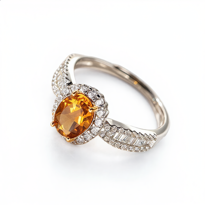 Elegant Amber Crystal Ring | Silver