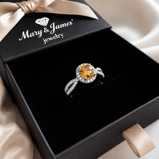 Golden Sun Crystal Ring | Silver