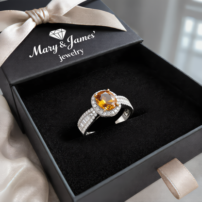 Elegant Amber Crystal Ring | Silver