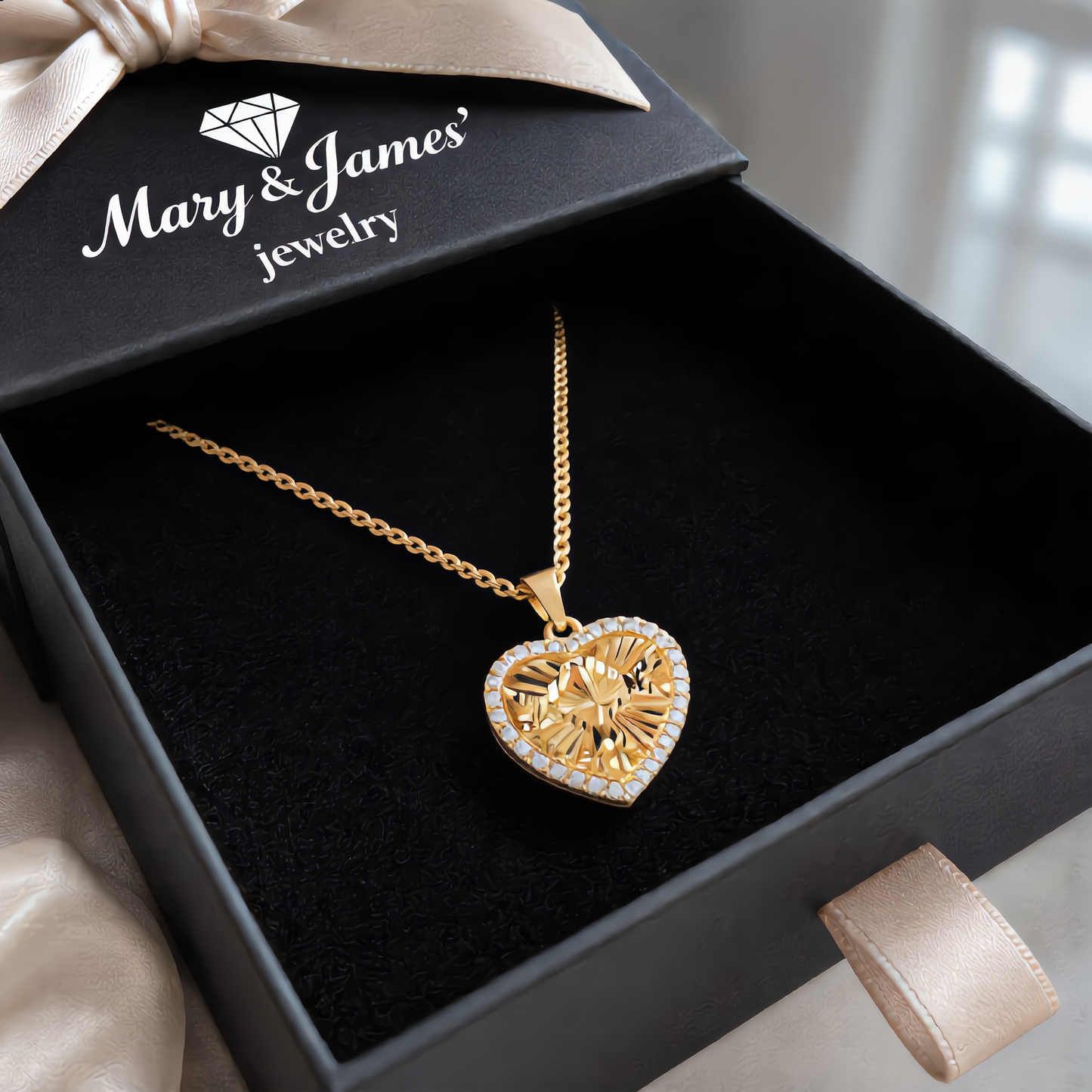 Radiant Heart Crystal Necklace | Gold