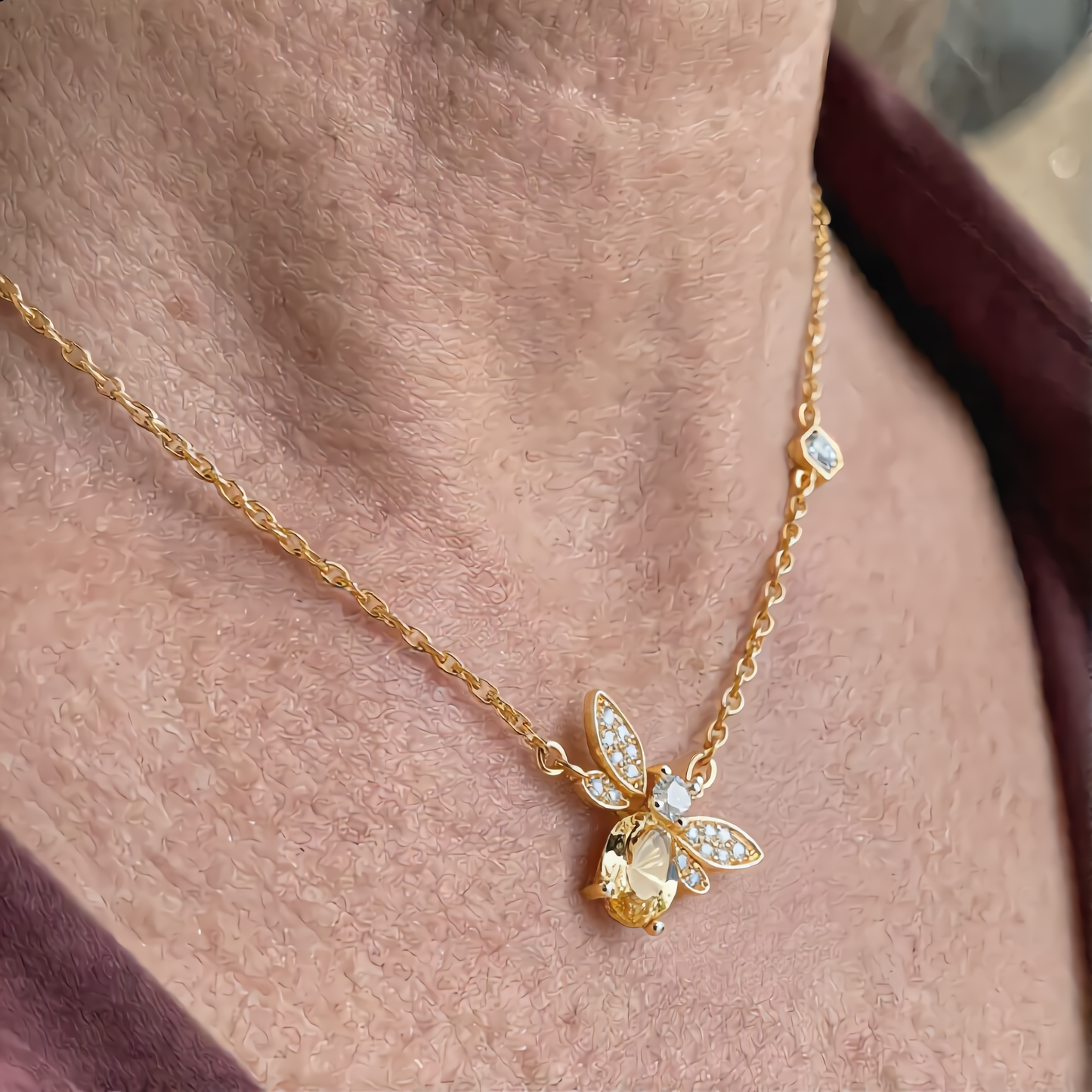 Delicate Bee Crystal Necklace | Gold