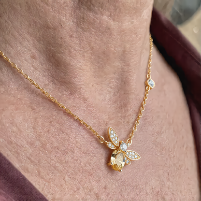 Delicate Bee Crystal Necklace | Gold