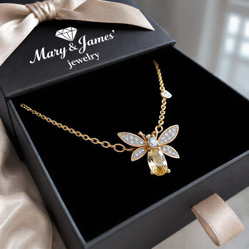 Delicate Bee Crystal Necklace | Gold