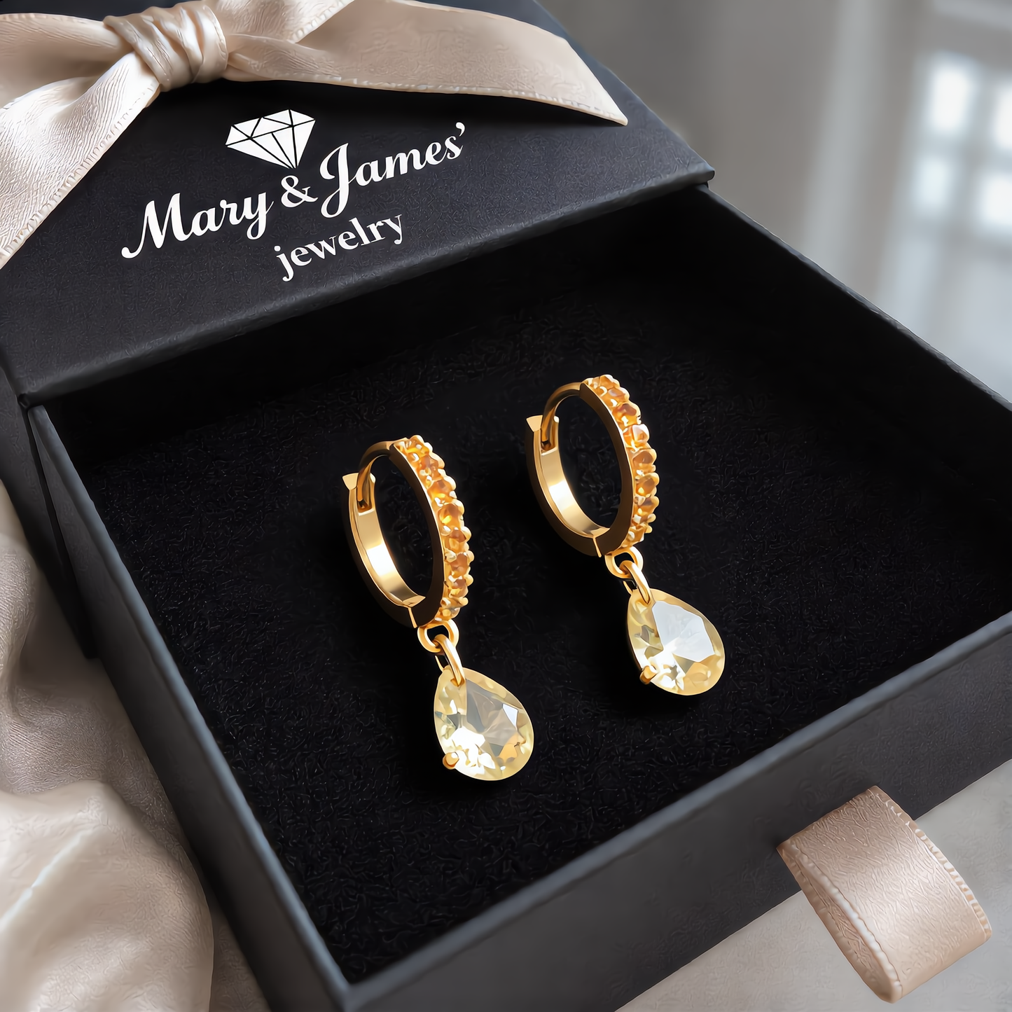Delicate Golden Crystal Hoop Earrings | Gold