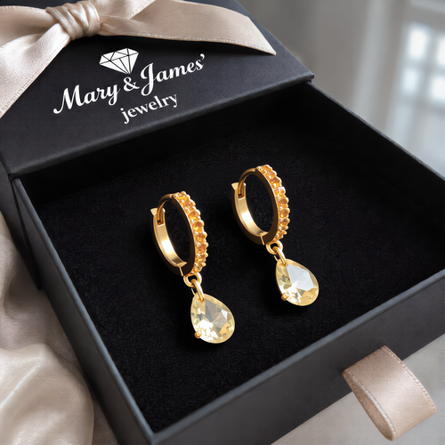 Delicate Golden Crystal Hoop Earrings | Gold
