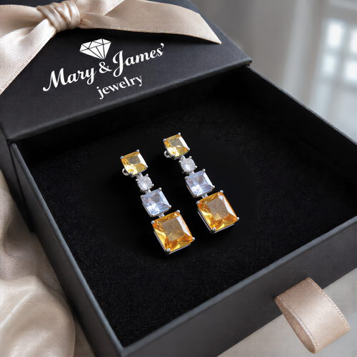 Elegant Geometric Crystal Earrings | Silver