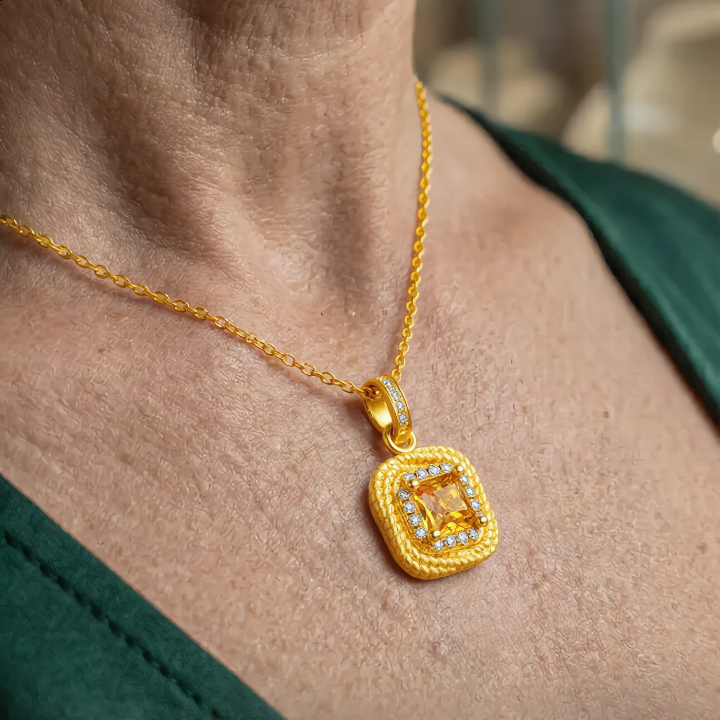Square Crystal Jewelry Set | Gold