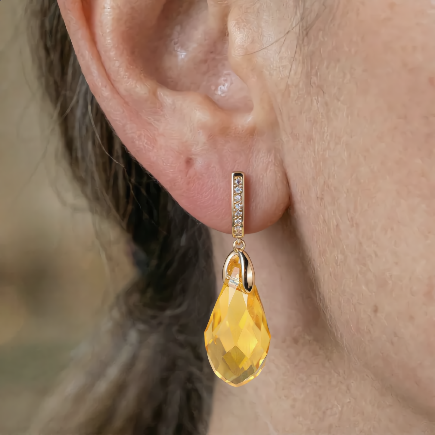 Elegant Amber Crystal Earrings | Gold