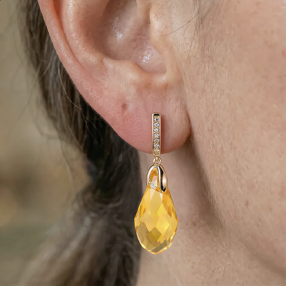 Elegant Amber Crystal Earrings | Gold